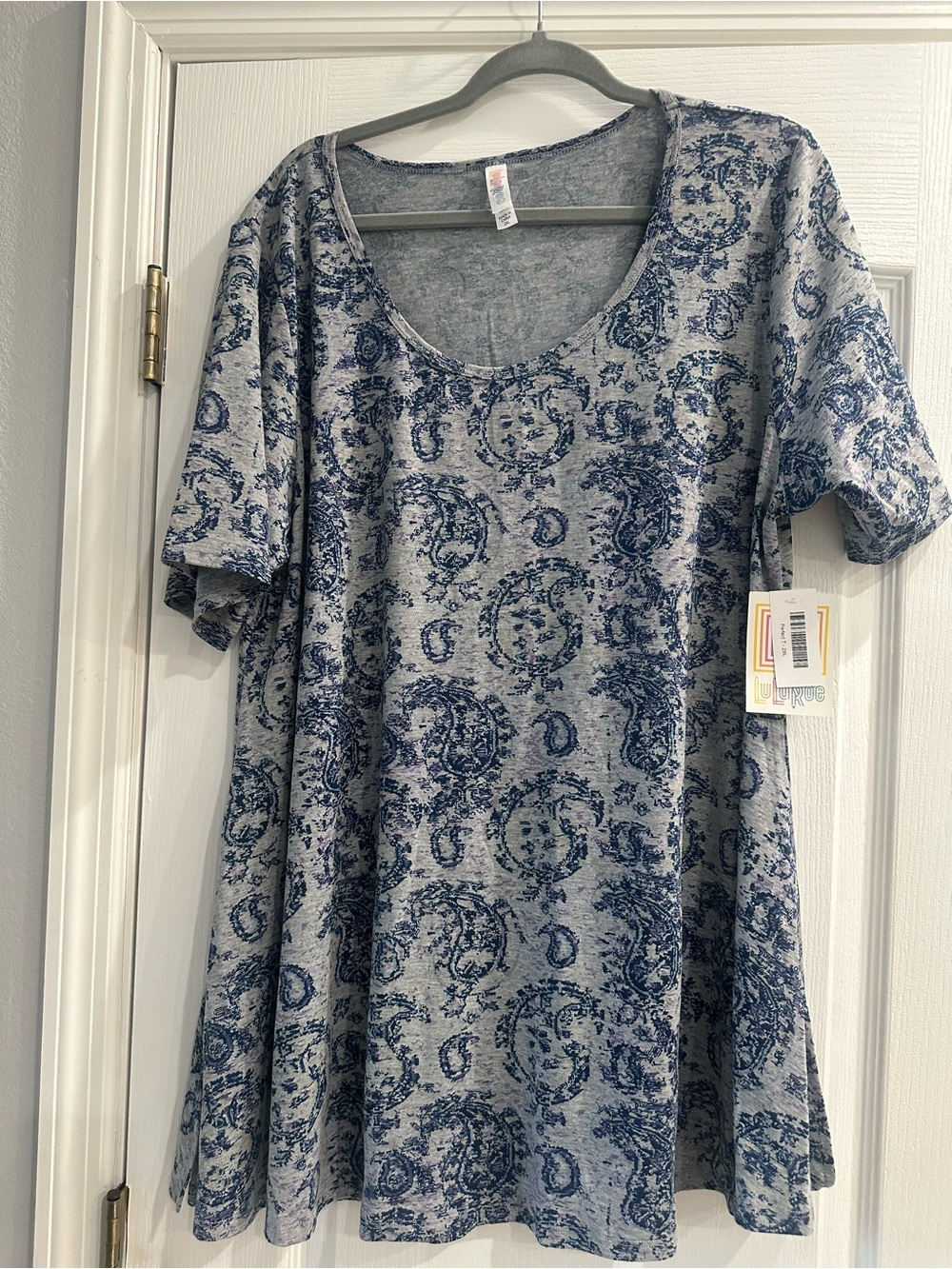 LuLaRoe Gray & Navy Paisley Scoop-Neck Women's Top
